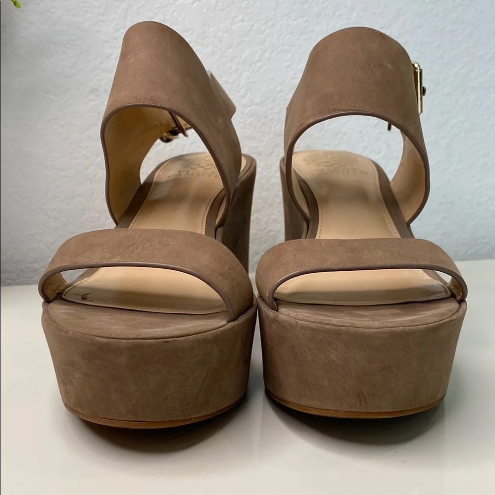 Vince Camuto Taupe Suede Platform Wedge Sandals